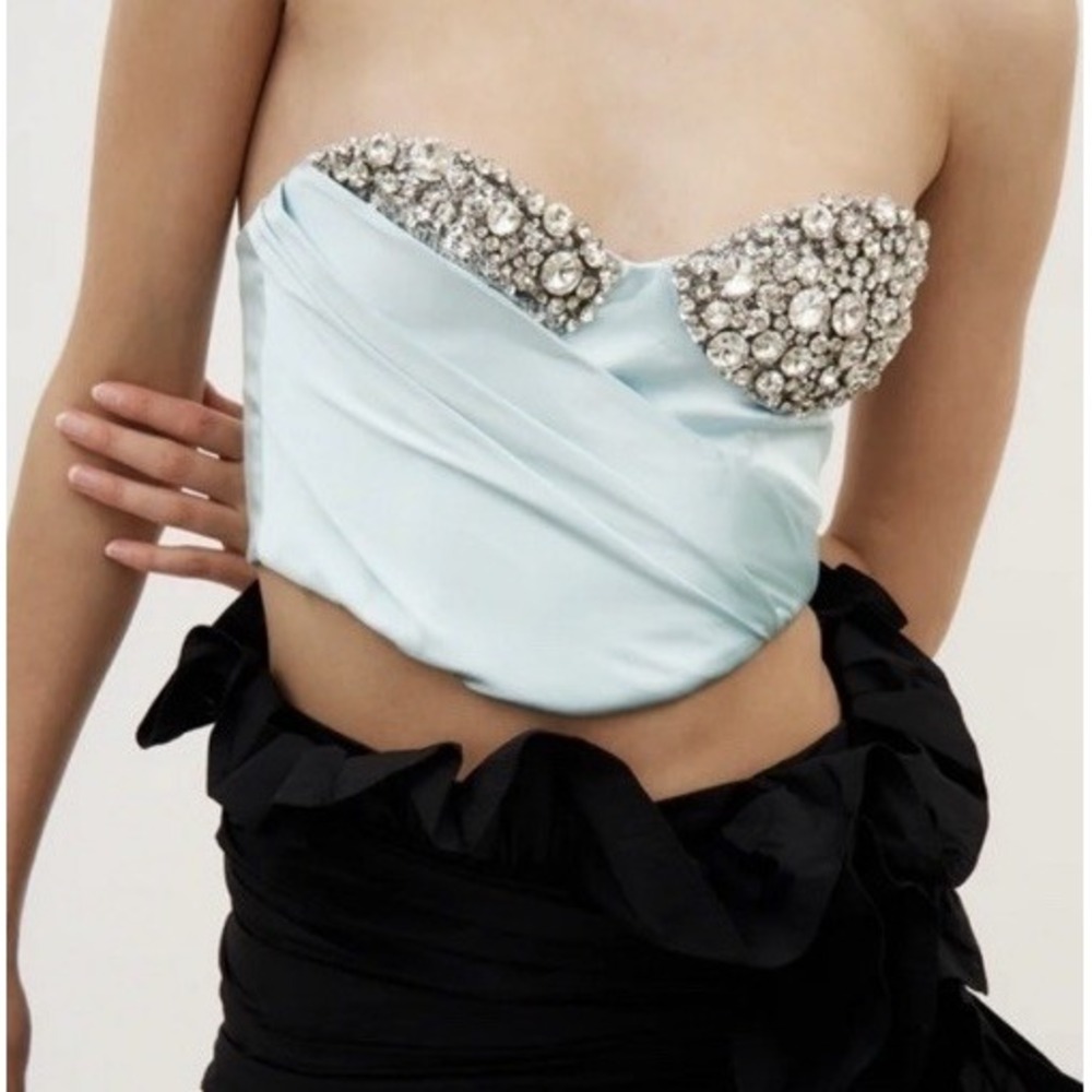 AREA NWT $1100 NWT Ice Blue Crystal Cup Bustier Zip Up Corset Top Size 8 New